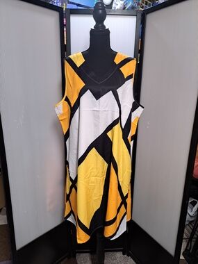 Bold Geometric Yellow & White Sleeveless Dress